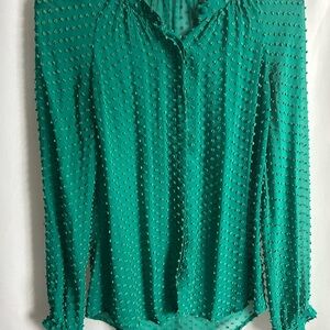 Boden Green Long Sleeve Button Down Shirt Boucle pattern size 2 EUC